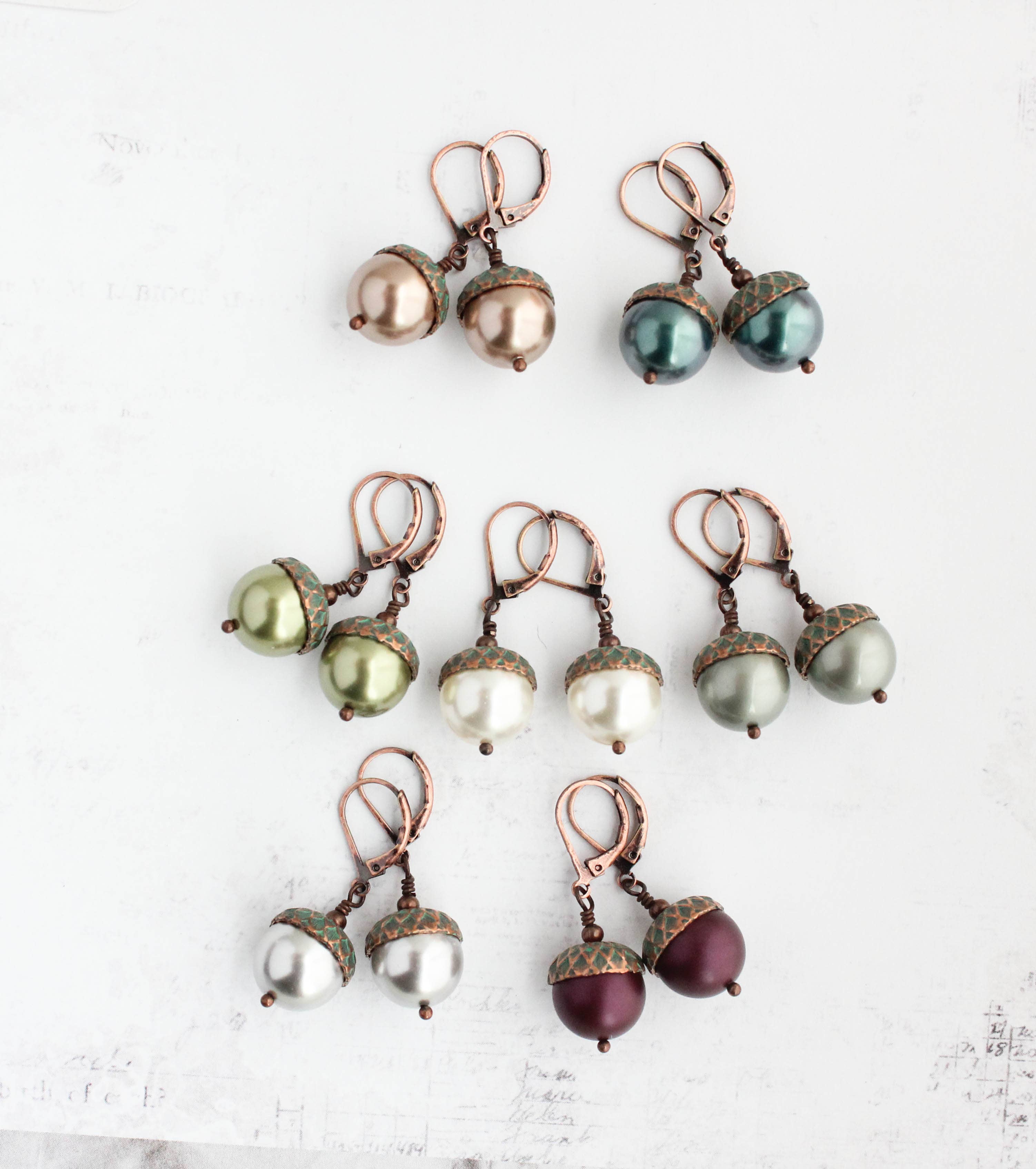 A Pocket of Posies - Wholesale Dangle Earrings - Pearl Acorn EARRINGS | Blush Mint Copper Patina6