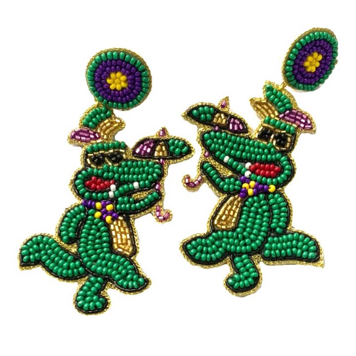 Mardi Gras Earrings - Alligator Earrings for wholesale by Golden Lily