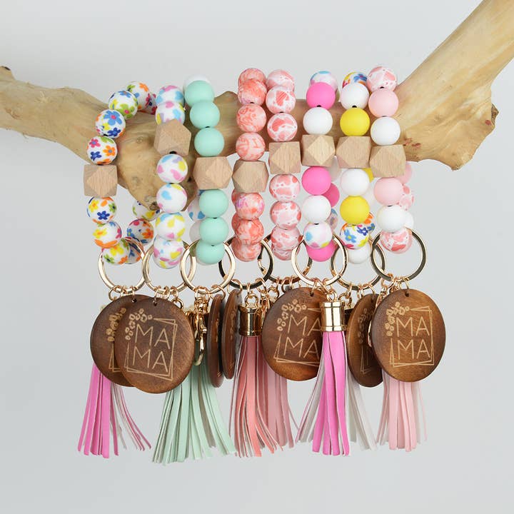 SoapElenGlen - Wholesale Keychain - Women's - Mama Silicone Bead Tassel Keychain, Mother’s Day Gift