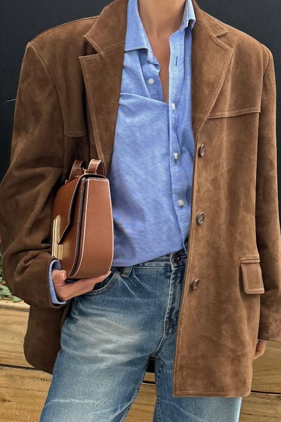 HIDDENBRAND - Wholesale Blazer - Women's - vintage oversized suede lapel blazer in brown15