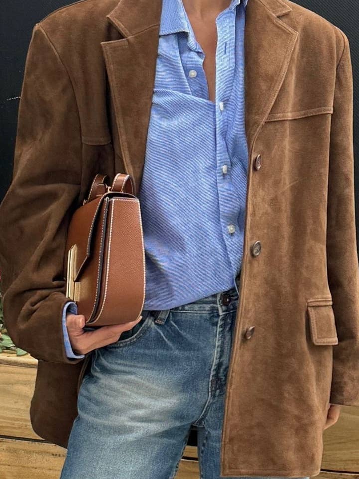 HIDDENBRAND - Wholesale Blazer - Women's - vintage oversized suede lapel blazer in brown15