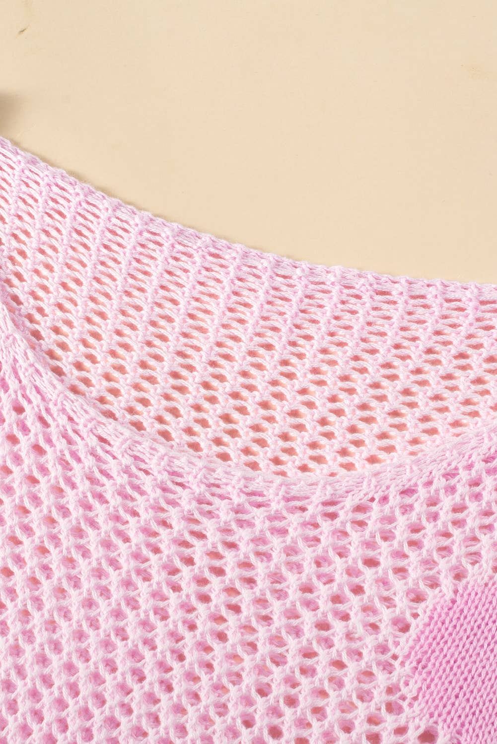 Light Pink Big Flower Hollowed Knit Drop Shoulder Sweater for wholesale on Faire4