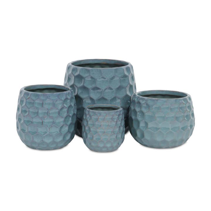 Cheungs Home Decor - Wholesale Plant Pot - Blue Hexagon Patterned Ceramic Planter