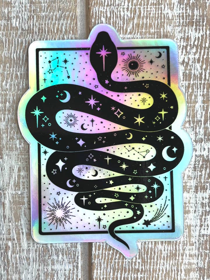 Celestial Snake Astrology Reptile Holograph Vinyl Sticker for wholesale by Robyriker Designs