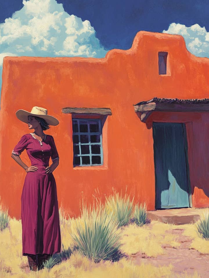 Cowgirl and Adobe House - Wall Art Prints - Western Decor 8"x10" Artwork - 11"x14" Mat for wholesale by Mowbi