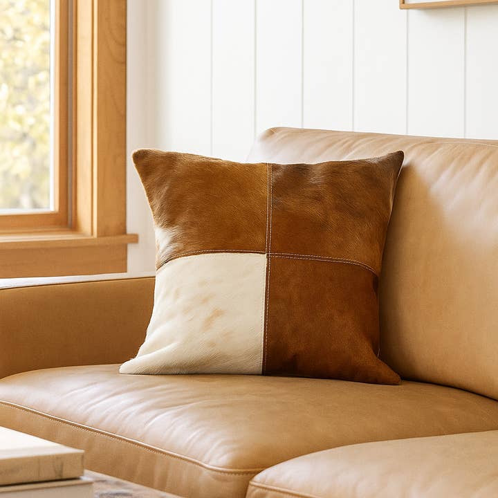 Cowhide Leather Cushion Cover – Natural Patchwork Hide Pillow (45x45cm) and other Purchase Wholesale pillows covers. Free Returns & Net 60 Terms on Faire trending on Faire.