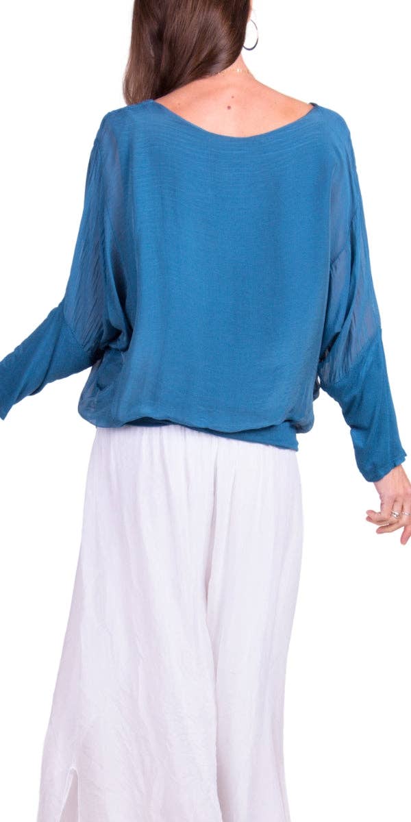 Gigi Moda - Vente Chemisier – femme - Blouse en soie à manches longues et col en V avec taille à bandes35