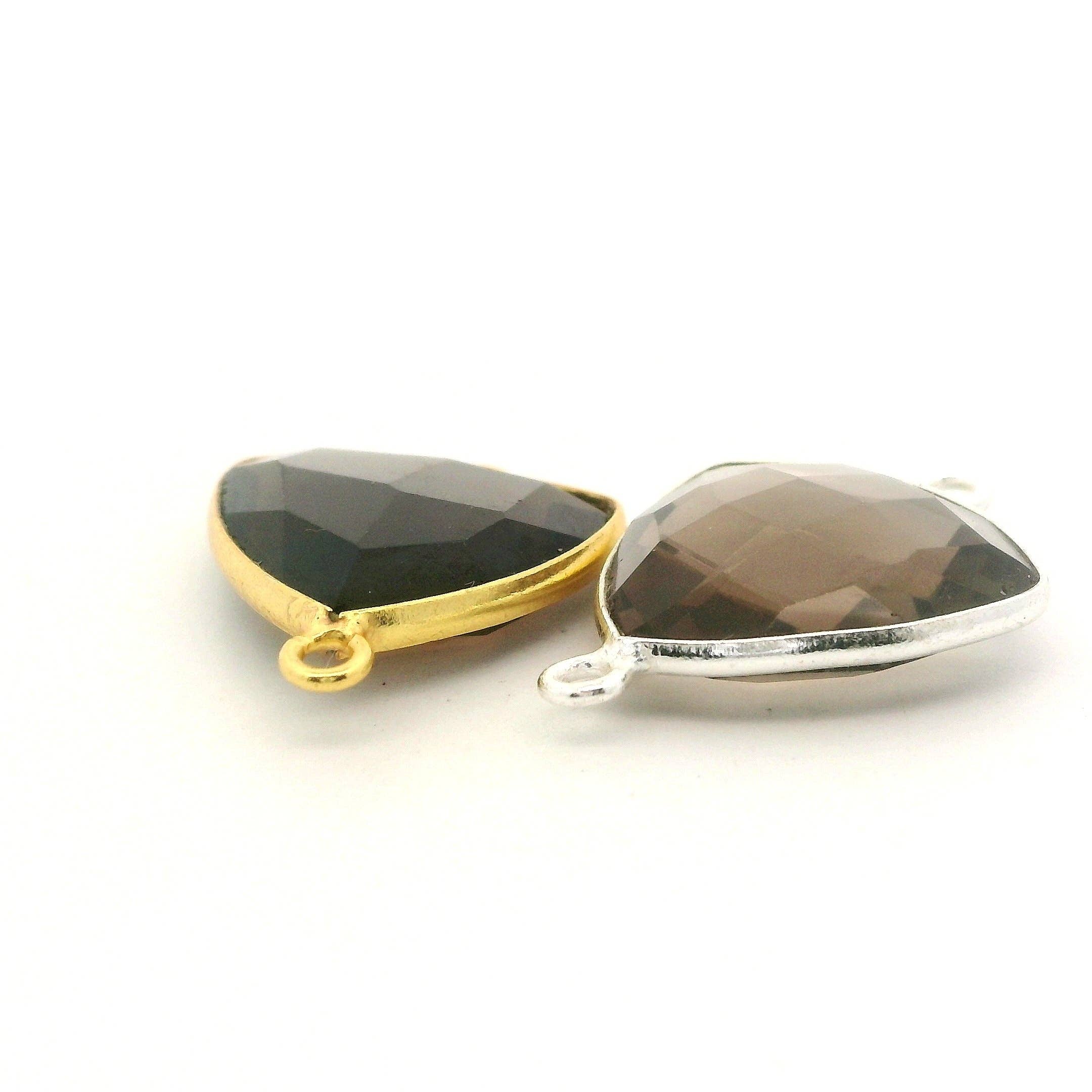 Purity Beads - Wholesale Individual Charm/Pendant - Black Onyx Trillion Connector 15mm | Two Loop Gold Plated Over Sterling Silver and Sterling Silver Bezel Gemstone Connector1