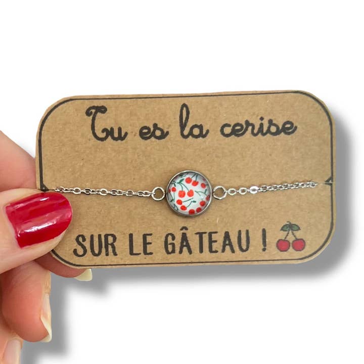 Bracelet Acier Inoxydable cerises / Tu es la cerise sur le gâteau! pour la vente par Dans l'Air du Temps Bijoux