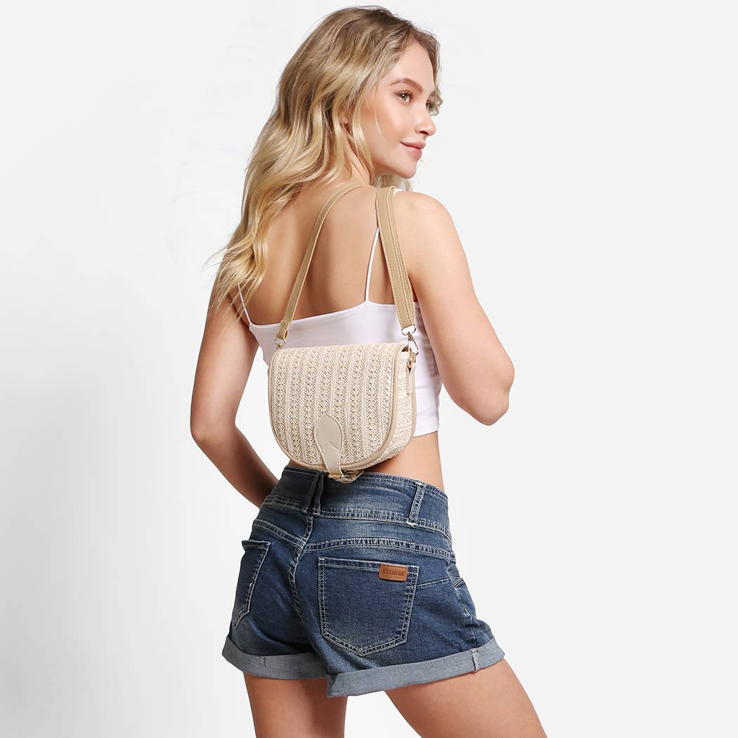 Fashion City - Wholesale Crossbodytas - Dames - Crossbody zomertas met ronde bodem van stro12