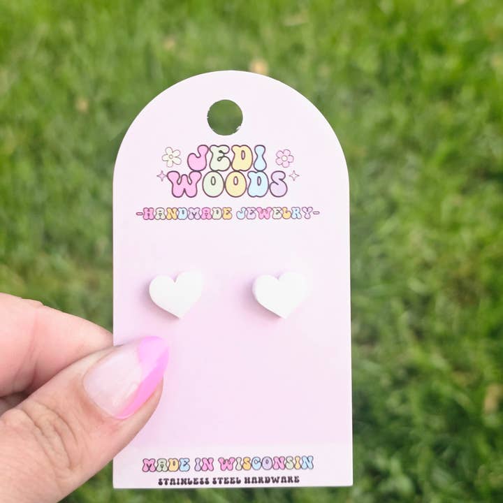 White Heart Stud Earrings for wholesale by Jedi Woods LLC