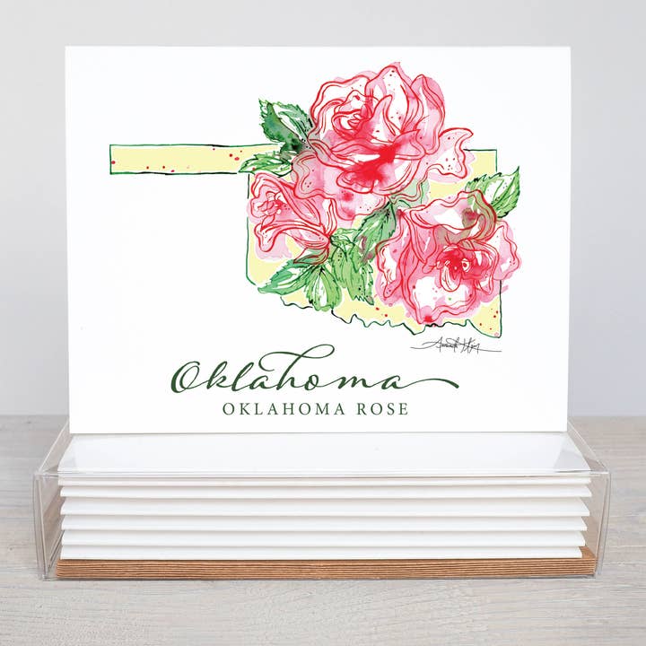 Oklahoma Rose State Flower Notecard Set for wholesale by Amanda Klein Co.