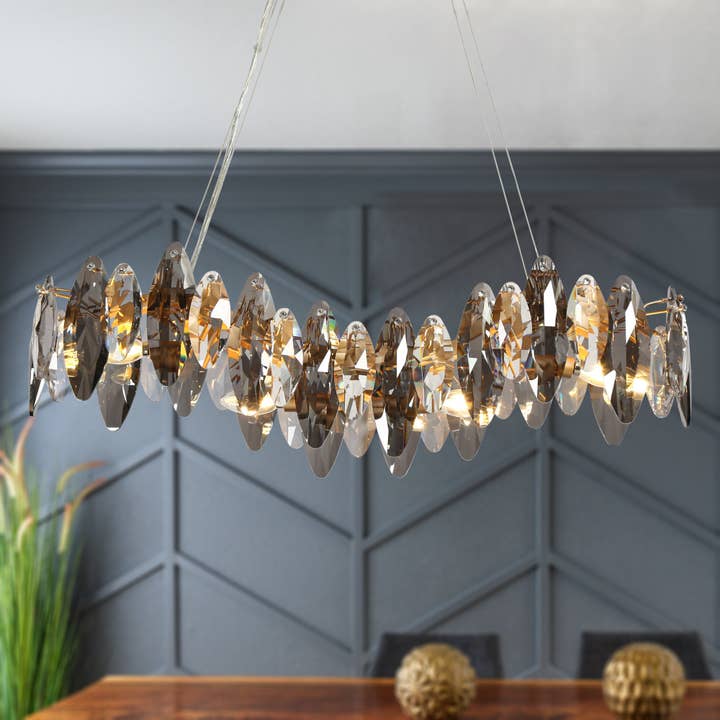 Erython 4-Light Gold Crystal Linear Chandelier Pendant Light for wholesale by Belles Lighting