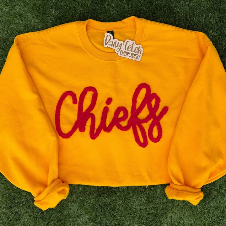 Chiefs Yarn Embroidered Sweatshirt(gold) for wholesale by Daily Fetch KC