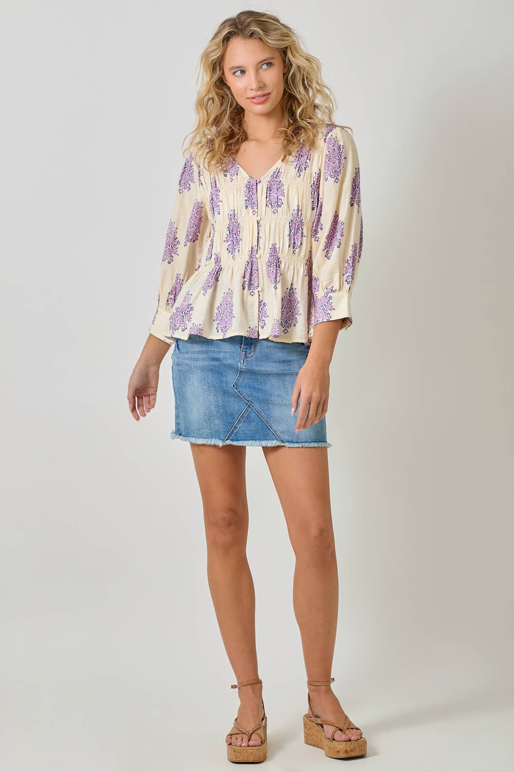 Ivory 61109 Puff Sleeve Smocked Blouse for wholesale on Faire4