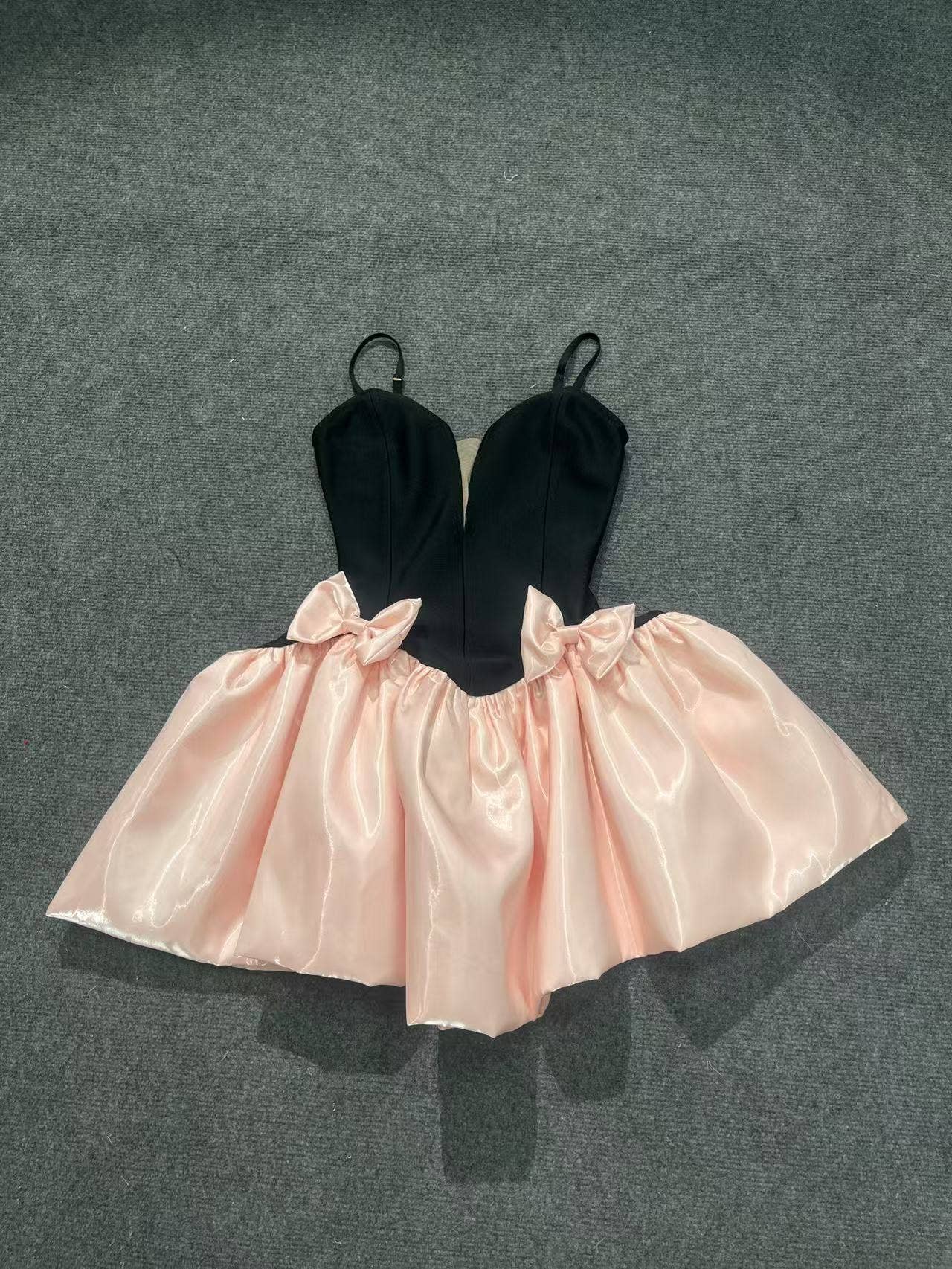 Black DR562 Glamorous Deep V Sling Tutu Dress for Banquet Elegance for wholesale on Faire5