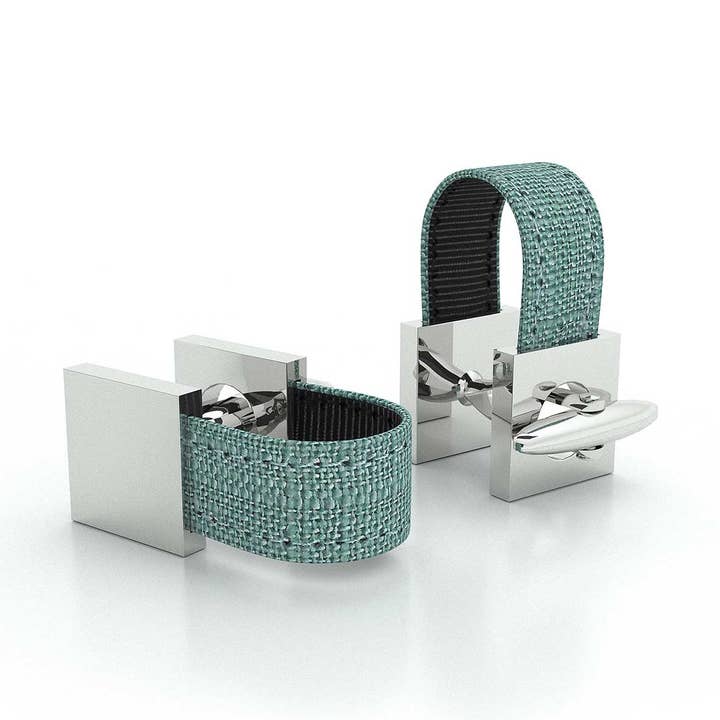 MAY-TIE Manschettknappar i mässing med linne | Eukalyptus | Ikonisk för wholesale av MAY-TIE