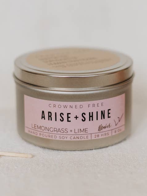 Arise + Shine Candle - 8oz - Made by Survivors for wholesale by Crowned Free