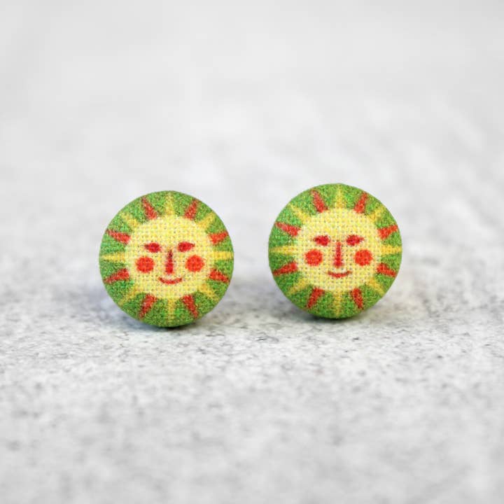 Rachel O's - Wholesale Stud/Post Earrings - Retro Sun Fabric Button Earrings