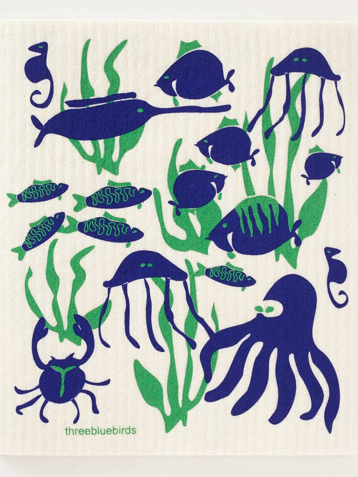 Sea Life Swedish Dishcloth for wholesale by Three Bluebirds Swedish Dishcloths