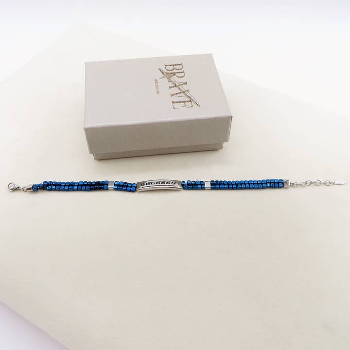ARES Bracciale uomo Targhetta con greche e cubetti in ematite BLU - ACCIAIO INOSSIDABILE for wholesale on Faire2