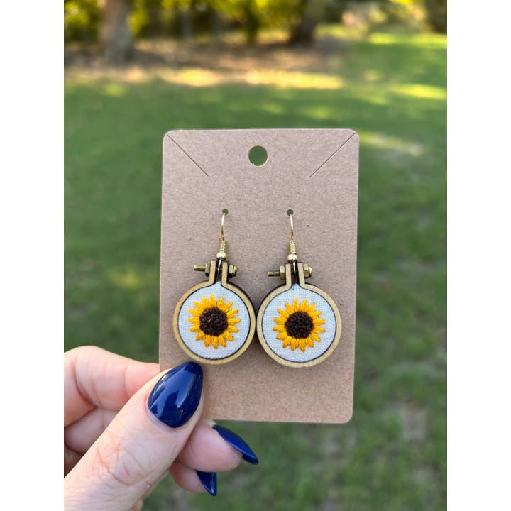 MVA Embroidery - Wholesale Dangle Earrings - Hand Embroidered Sunflower Earrings3