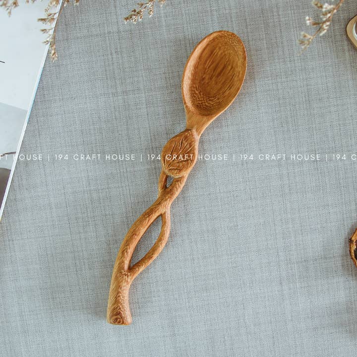 Handcrafted Leaf Handle Wooden Spoon - Fall Decor & Gifts for wholesale by 194 Craft House