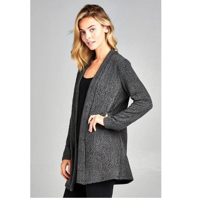 LKLUV - Wholesale Cardigan - Women's - Made in USA - Open Front Modern Print Cardigan - Grey1