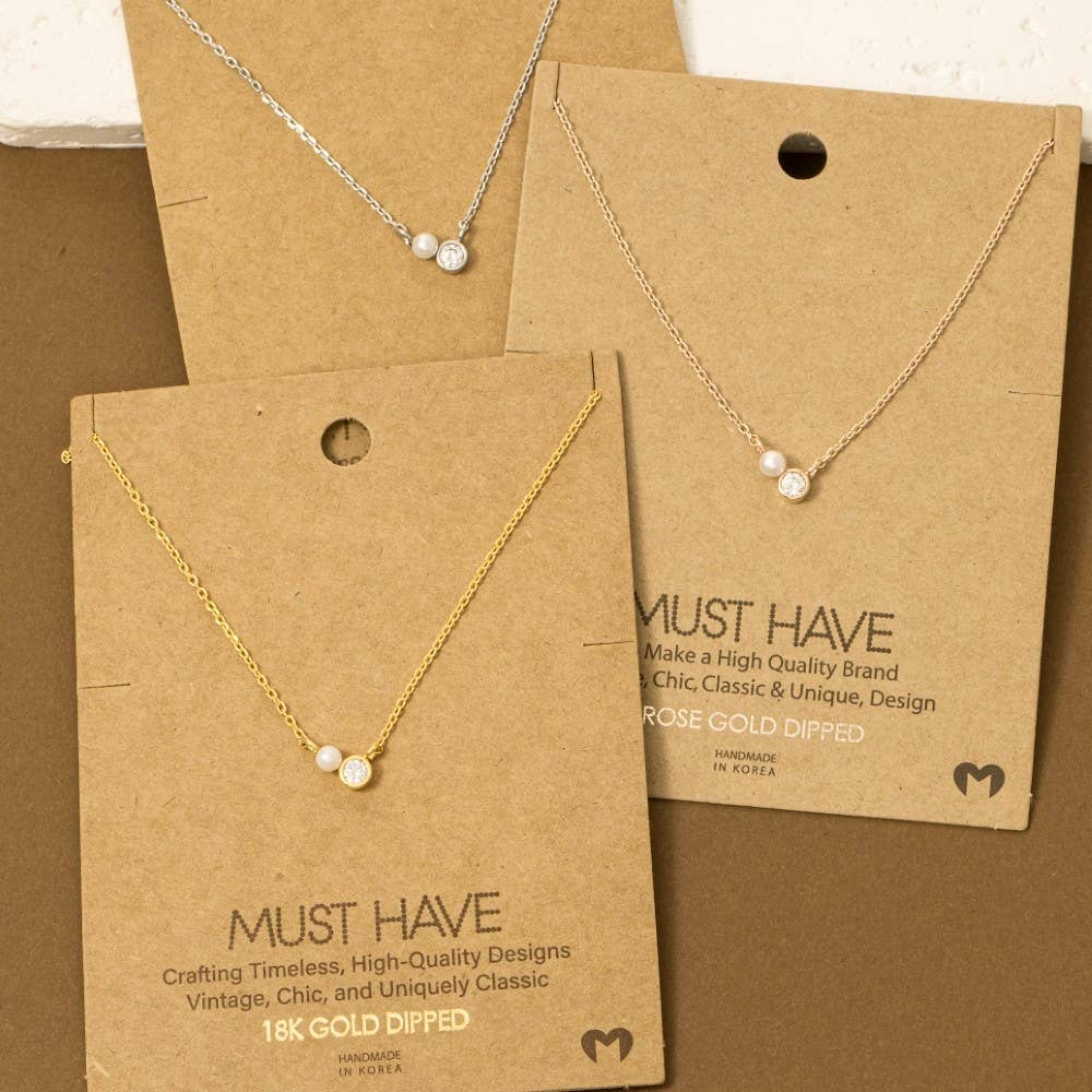 Fame Accessories - Wholesale Pendant/Charm Necklace - Mini Pearl And Cz Stud Charm Necklace0