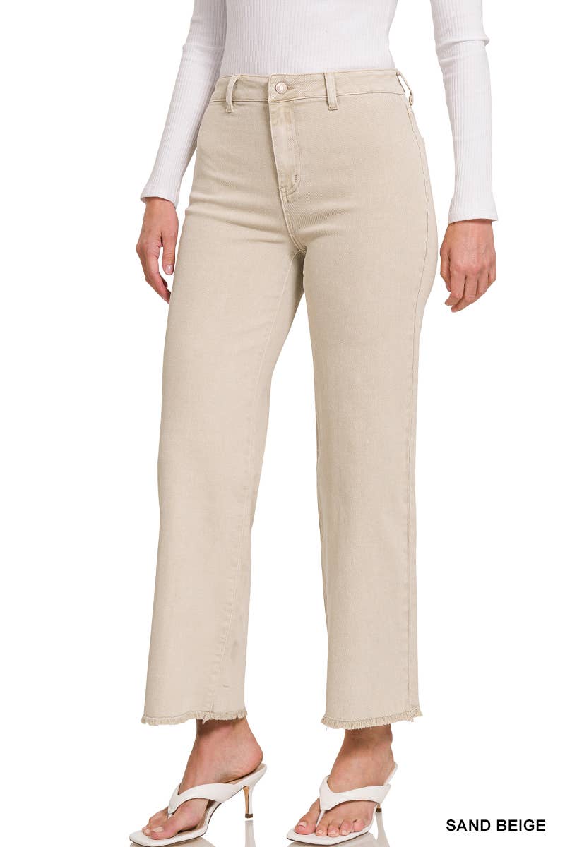 42POPS – wholesale Jeans - Dam – .Syra-tvättade fransiga avklippta raka vida byxor2