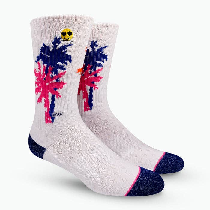 White Re:Lax Sunset Palms Socks for wholesale on Faire2