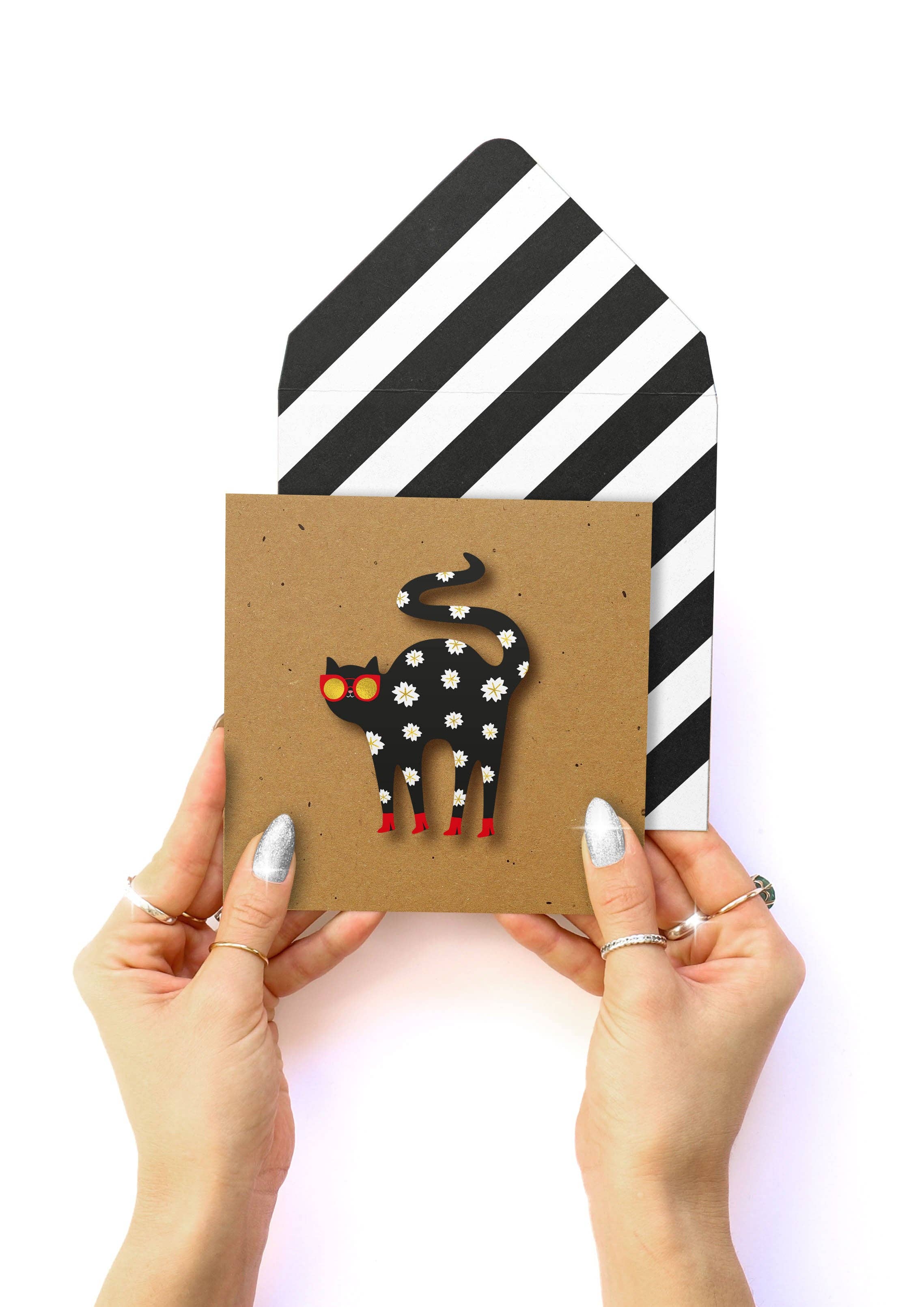 Tache - Wholesale Everyday Greeting Card - Daisy Cat in Boots, Handmade Greeting Card1