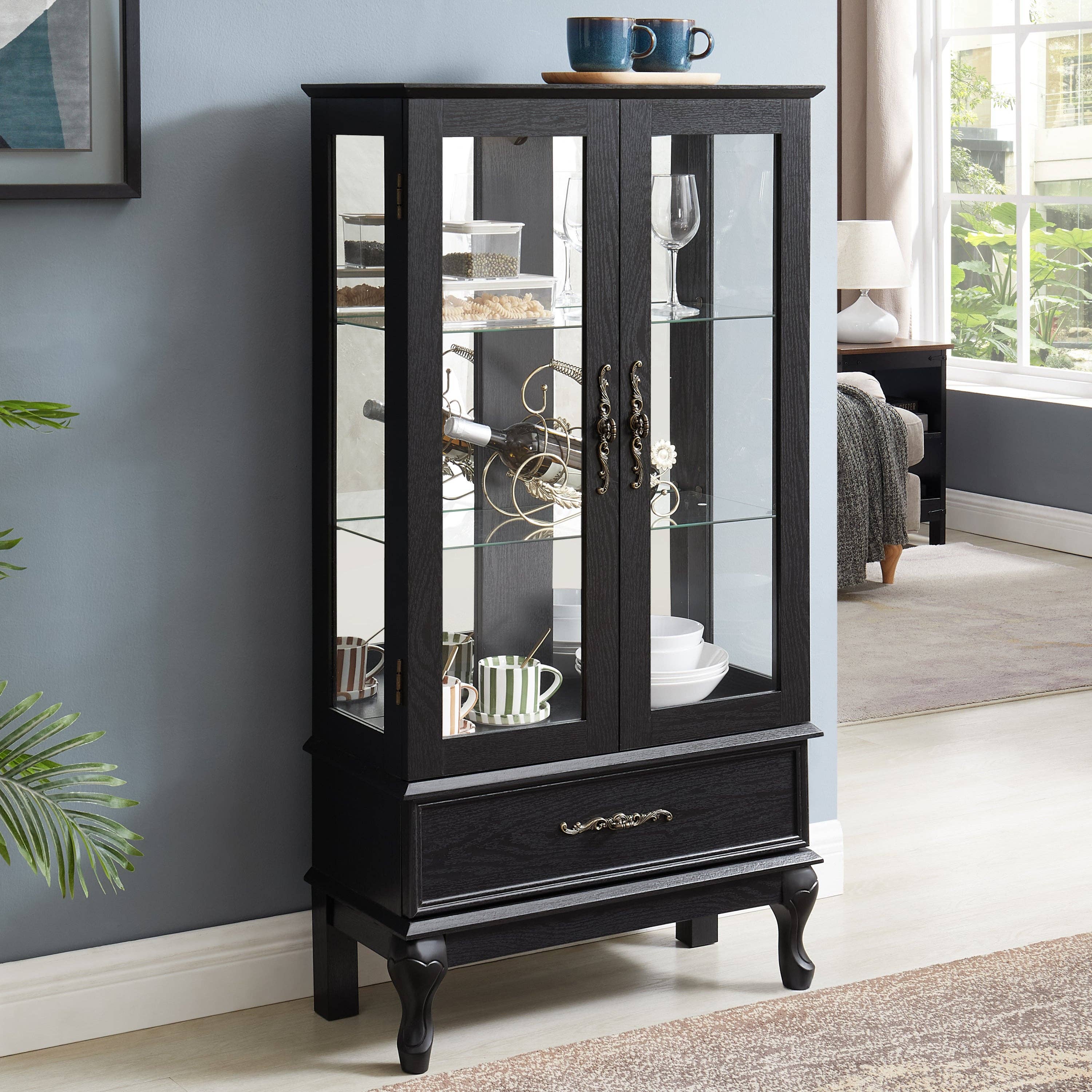 39F Inc. - Wholesale Cabinet - Black Lighted Curio Cabinet (2 Glass Doors, LED Lights )4