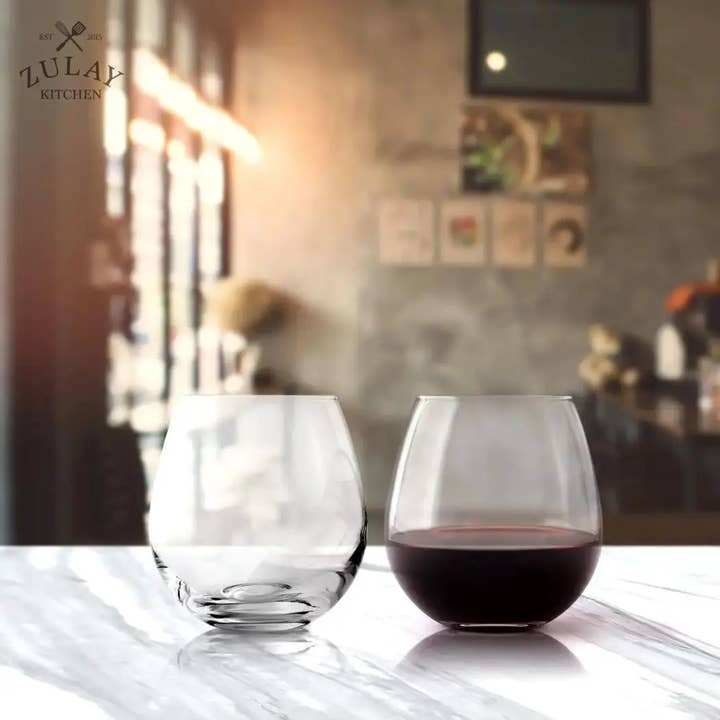 Zulay Kitchen - Wholesale Wine Glass - 14.5 oz Stemless Wine Glasses Set - Heavy Base