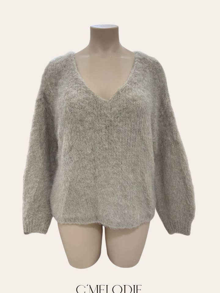Stor Størrelse - Blød V-hals Sweater for engroshandel hos C'MELODIE