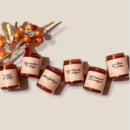 Poppy Rose Candle Co. - Wholesale Jar/Filled Candle - Black tea & honey - 8 oz amber jar candle3