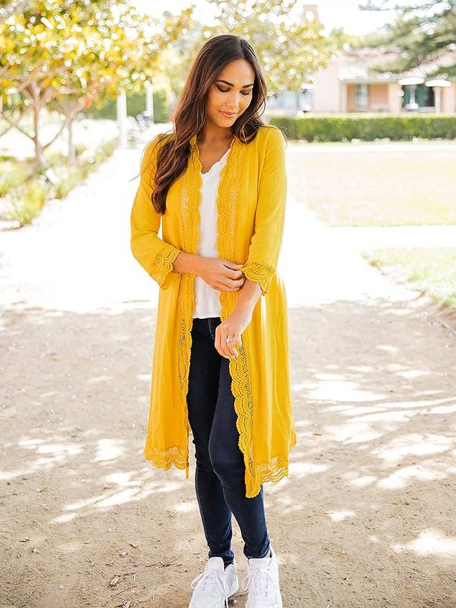 Tickled Teal - Wholesale Cardigan - Women's - 3/4 Sleeve Lace Trim Cardigan14