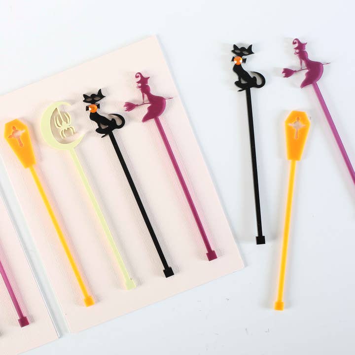 Mod Lounge Paper Company - Wholesale Drink Stirrer - Halloween Acrylic Drink Stirrer Vintage Witch Swizzle Sticks2