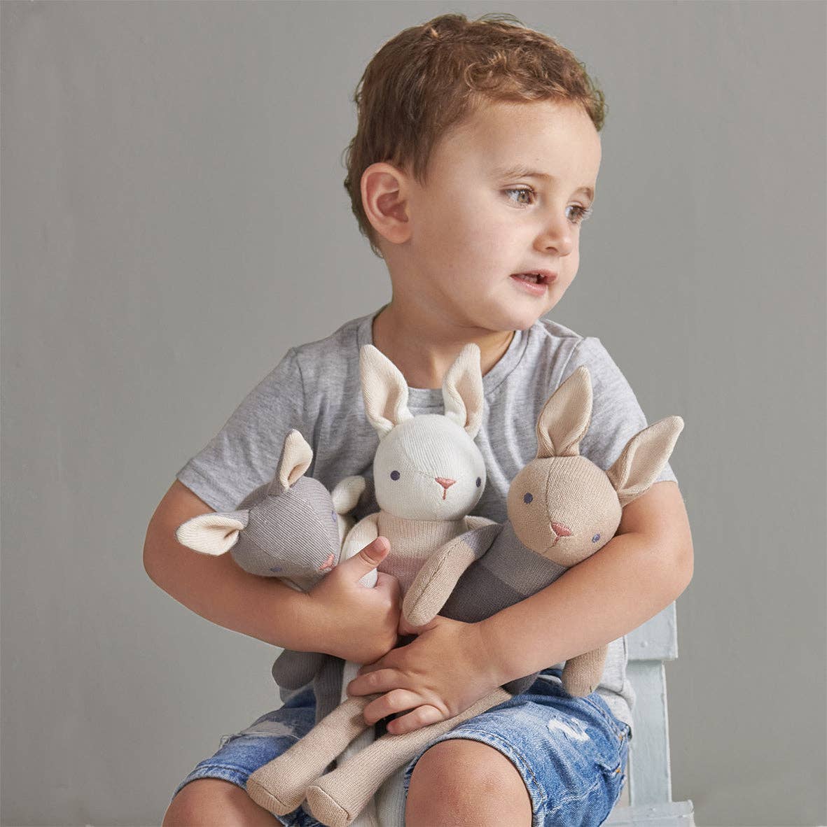 ThreadBear Design UK/EU – wholesale Swaddle set – Baby – Baby Threads Cream Bunny - Organic Toys x3 + Gift Box5