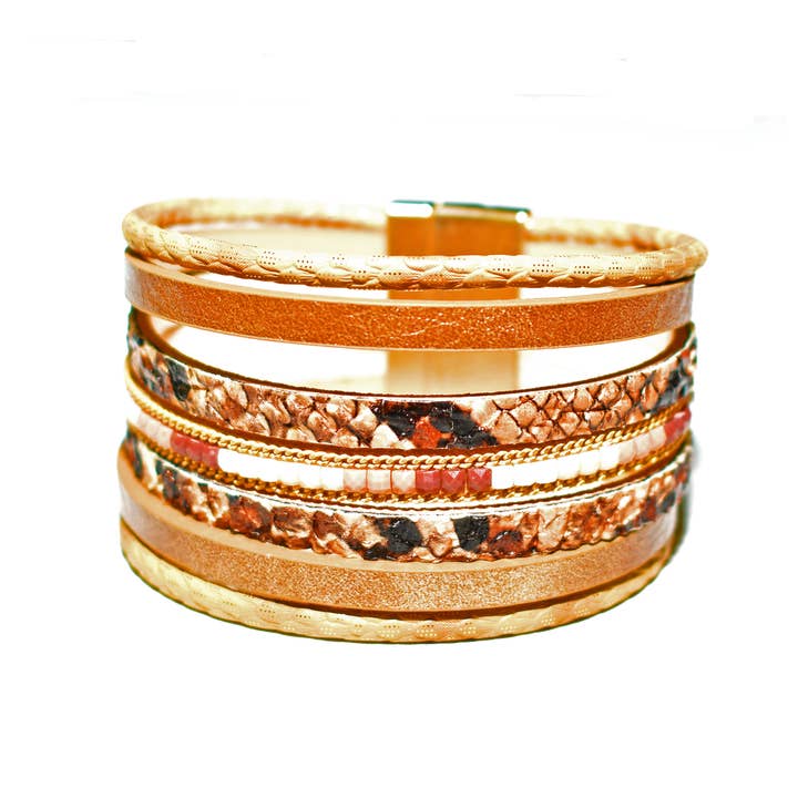 Magnetic Leather - Beaded Snake Skin Bracelet for wholesale by Laurent Scott Collection