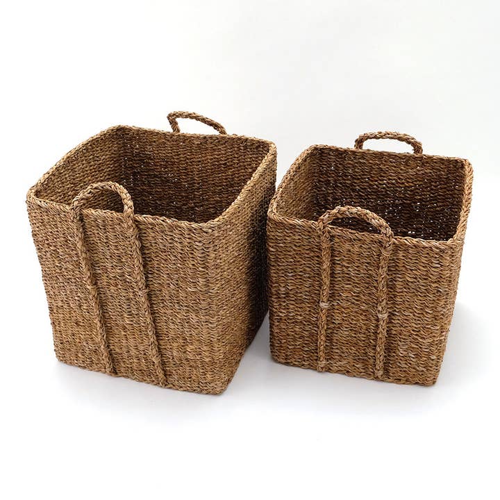 Seagrass plant basket square with a rustic texture for wholesale by shesay
