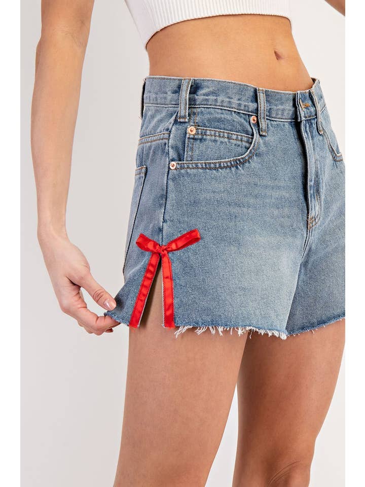 PL5632 - SIDE RIBBON DENIM SHORT for wholesale on Faire