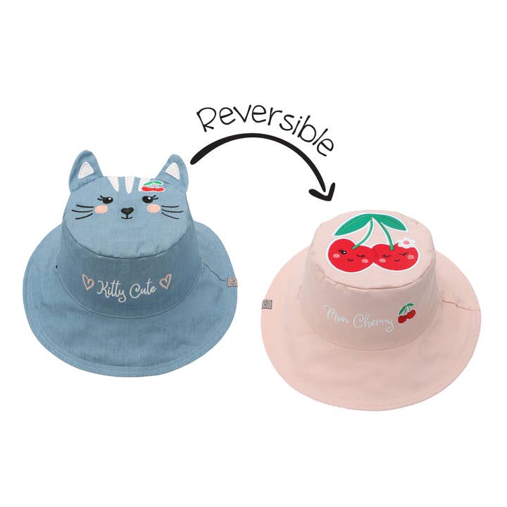 Kids UPF50+ Sun Hat - Cat/Cherry for wholesale by FlapJackKids