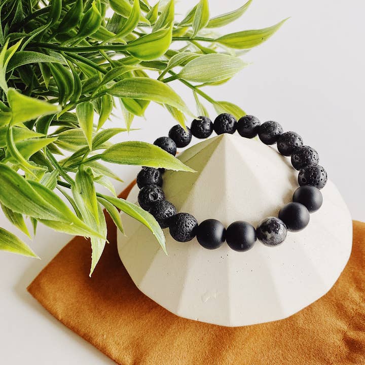 Simple Joys Shop - Vendita all'ingrosso Bracciale con perline - Onice nero+pietra preziosa labradorite+bracciale in lava nera da uomo