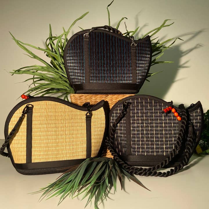 Award-Winning Medium Size Asymmetrical Kiri Wave Purse for wholesale by Baskets of Cambodia