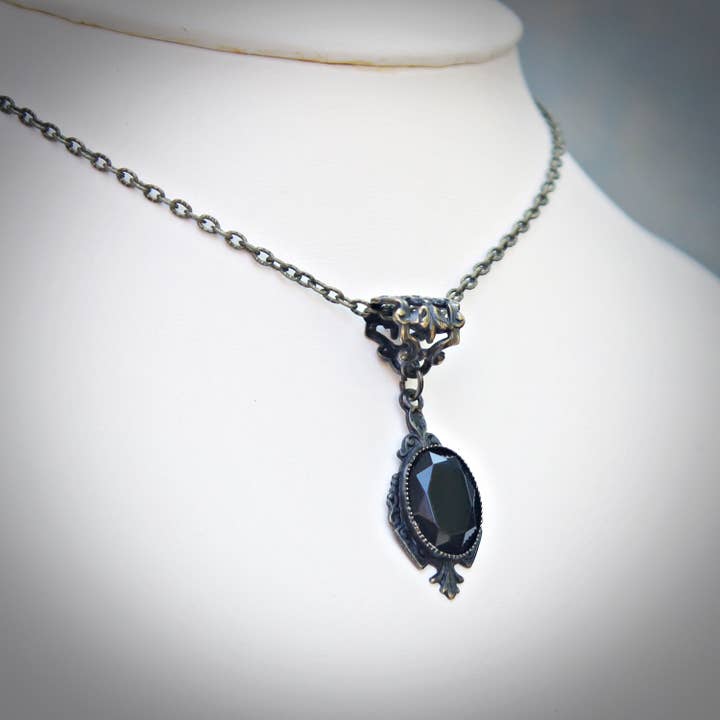 Edwardian Style Faceted Black Onyx Necklace for wholesale by Circa 1890