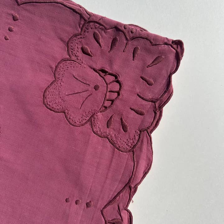 Vintage hand-embroidered linen tablecloth - 90x90 cm - Wine red and other Purchase Wholesale nappe de table. Free Returns & Net 60 Terms on Faire trending on Faire.