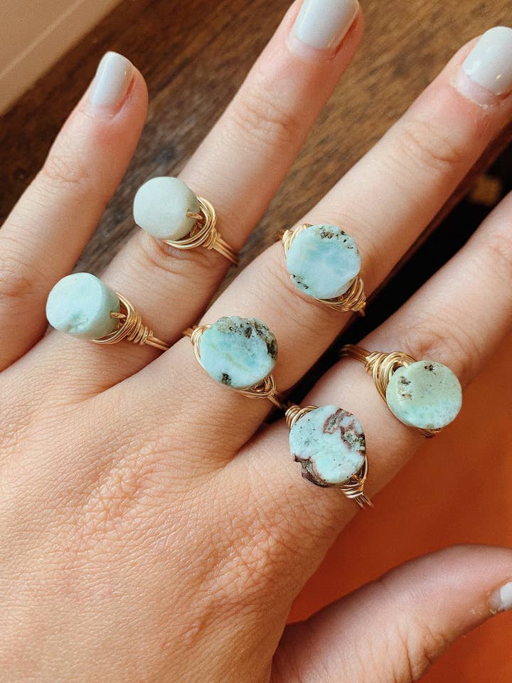 Anillo envuelto en alambre | Larimar para venta al por mayor de Eaarthbones Jewelry