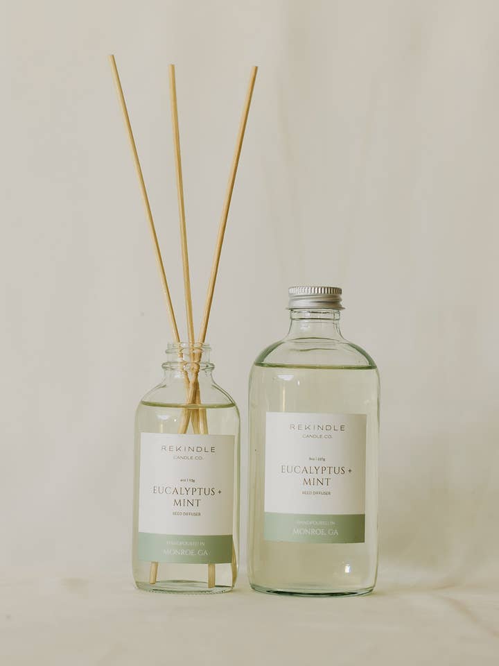 Eucalyptus + Mint Reed Diffuser for wholesale by Rekindle Candle Co