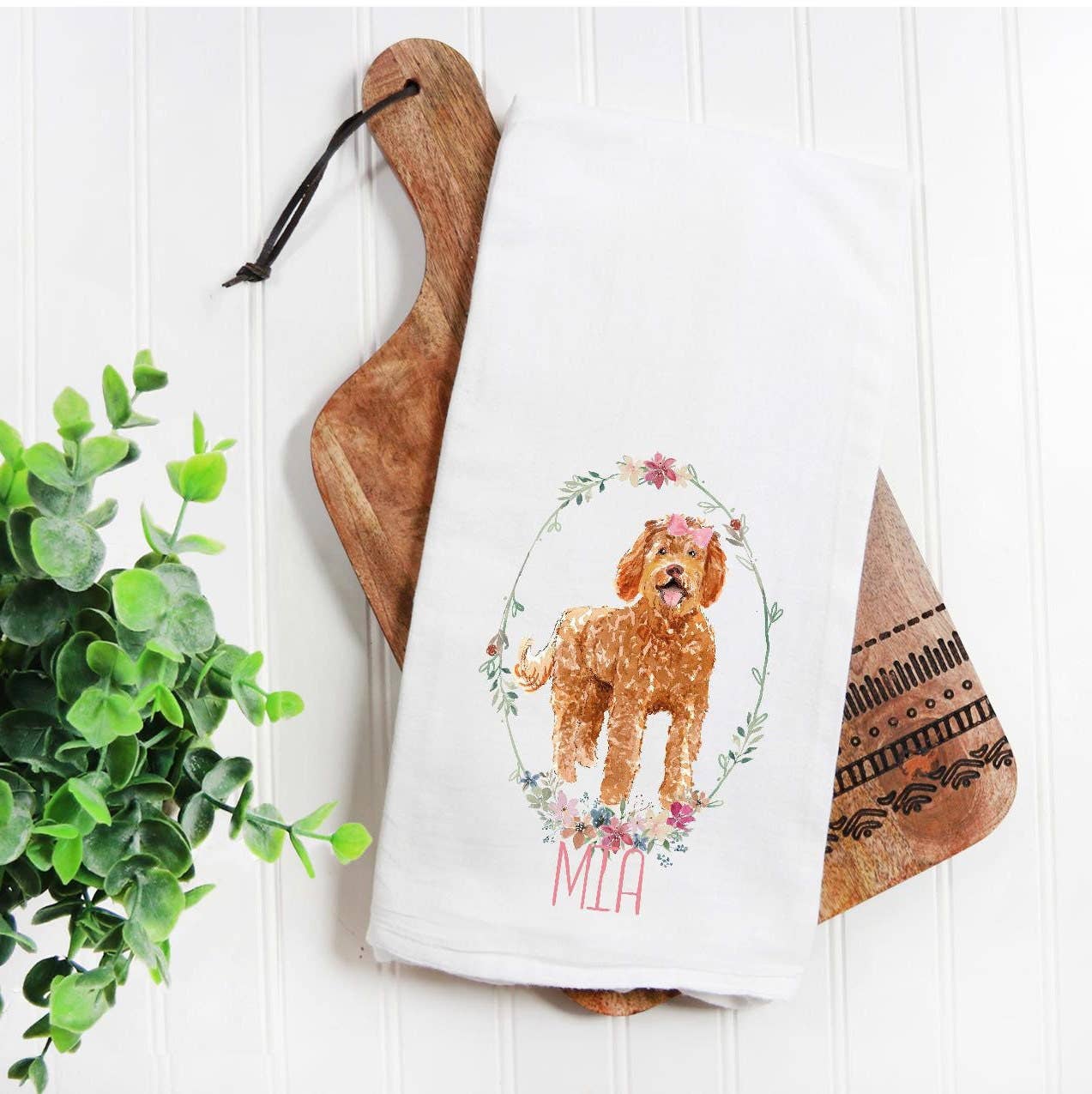 The Preppy Pineapple Home - Venta al por mayor Paños de cocina - Toalla para sacos de harina Goldendoodle de albaricoque7